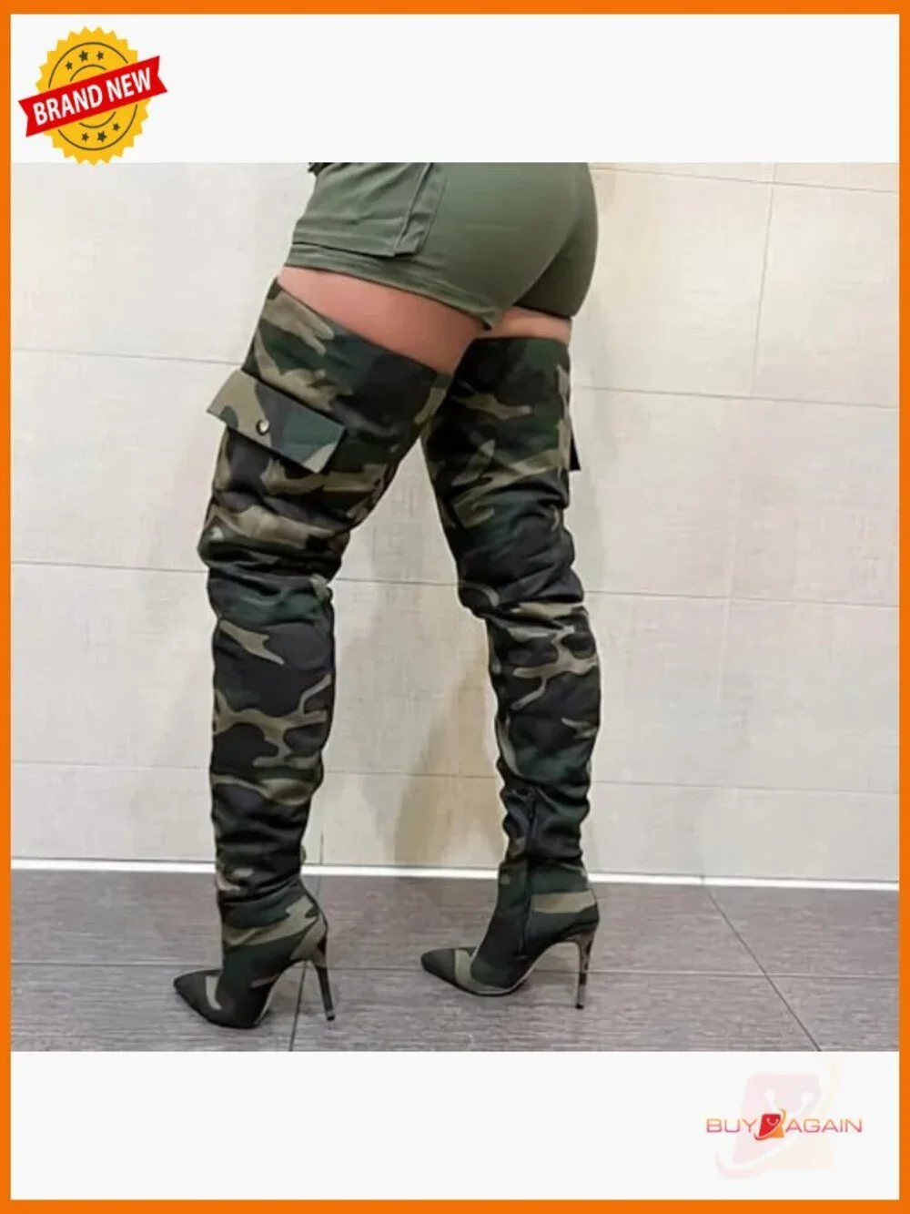 Thigh High Boots with 3.9 Inch Heel, Synthetic Material, Side Zipper Closure